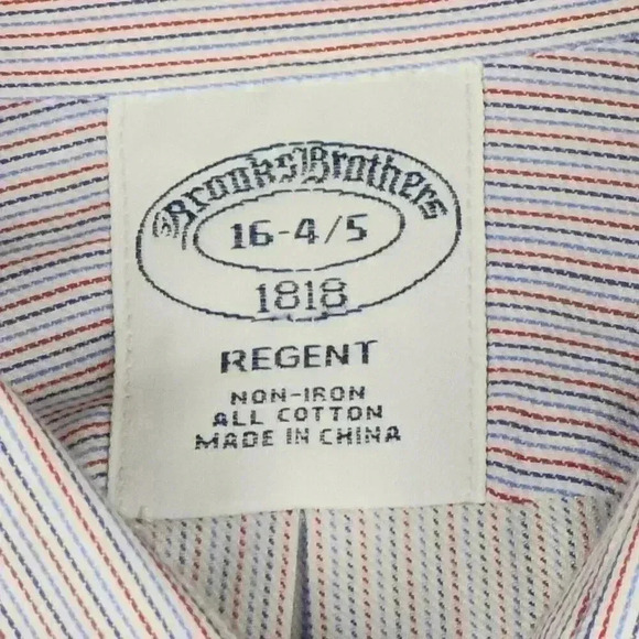 Brooks Brothers Mens Regent Dress Shirt Sz 16 4-5 Non Iron Red Blue Pinstripe - Picture 3 of 16
